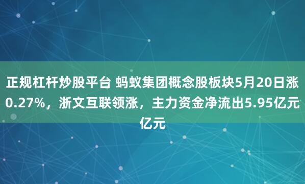 正规杠杆炒股平台 蚂蚁集团概念股板块5月20日涨0.27%，浙文互联领涨，主力资金净流出5.95亿元