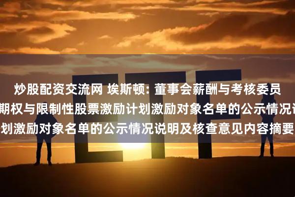炒股配资交流网 埃斯顿: 董事会薪酬与考核委员会关于公司2025年股票期权与限制性股票激励计划激励对象名单的公示情况说明及核查意见内容摘要